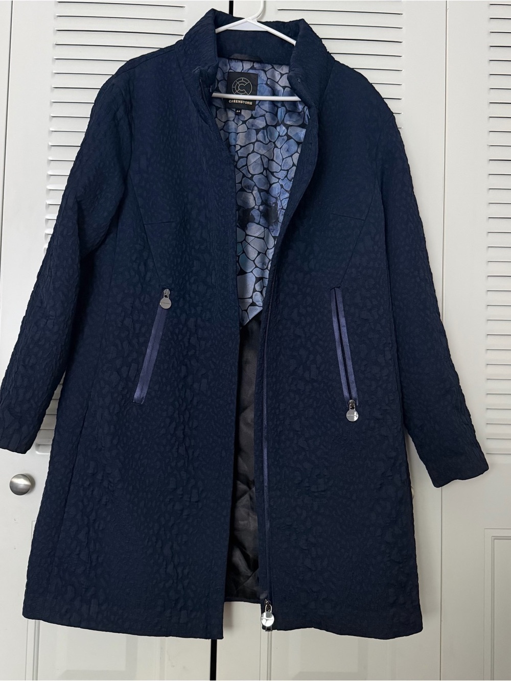 Creenstone Women Hooded Long Coat Blue Size 44